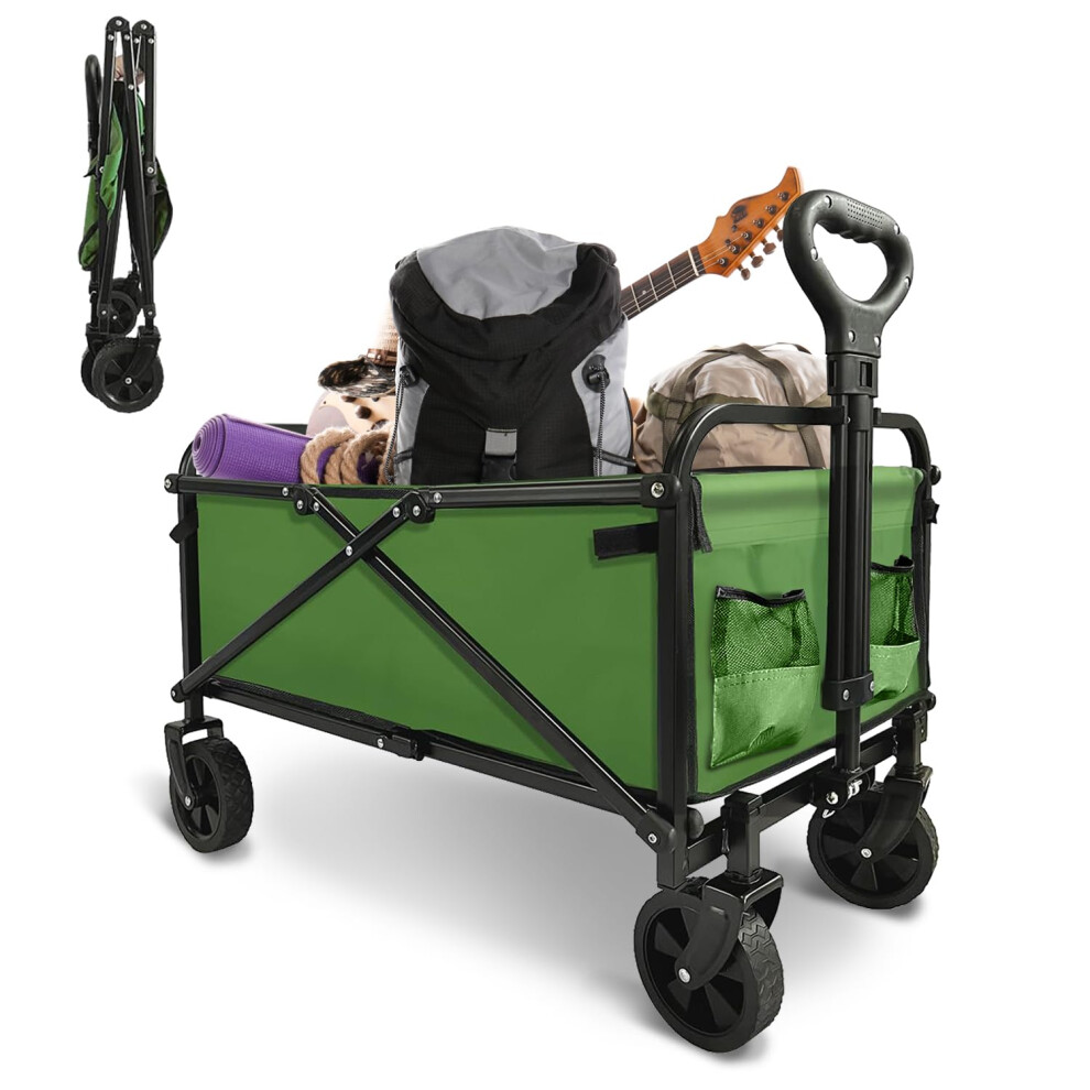 Chariot de plage pliable et robuste, grande capacit   , portable, pour sports de plein air, shopping, camping, vert