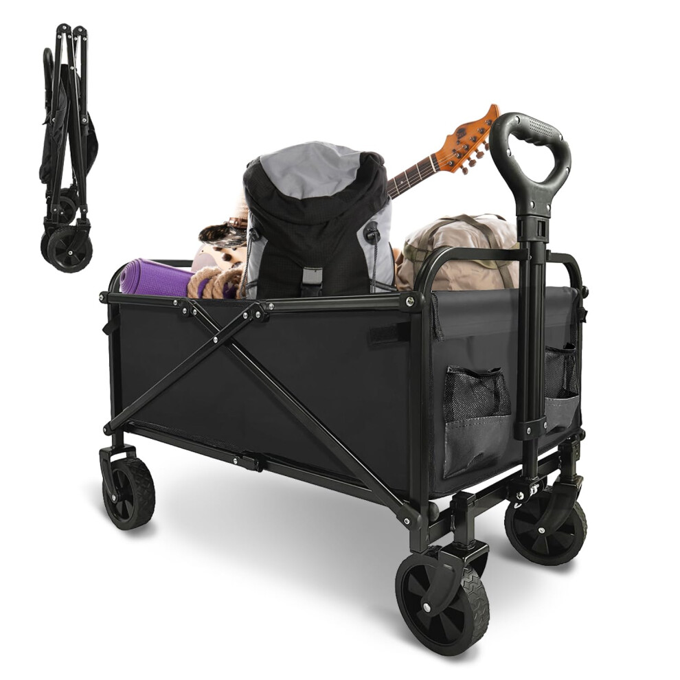 Chariot de plage pliable et robuste, grande capacit   , portable, pour sports de plein air, shopping, camping, noir