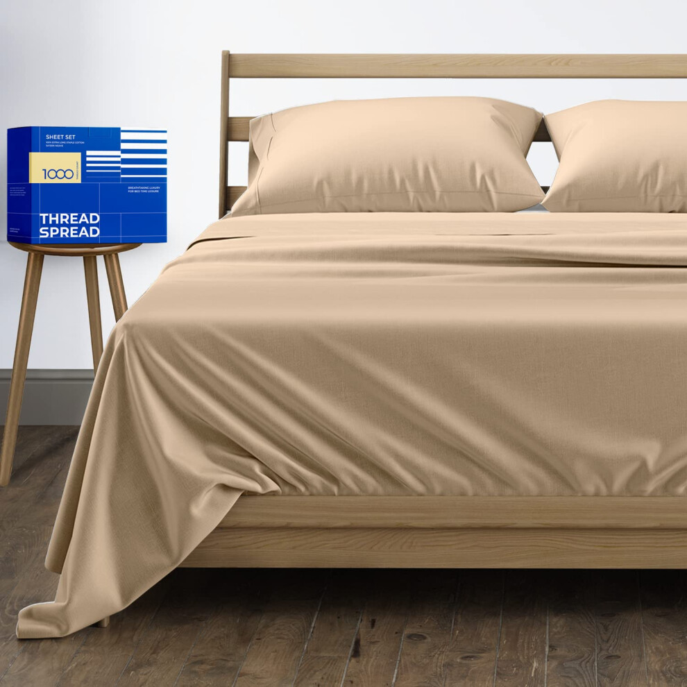 Parure de lit Queen Size en coton égyptien (Queen 1000 fils au pouce carré) Taies d'oreiller taupe (4 pièces) Draps en coton égyptien Queen Size