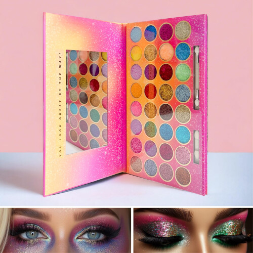 32 Farben Glitzer Lidschatten Palette, Make-Up Palette mit Glitzer