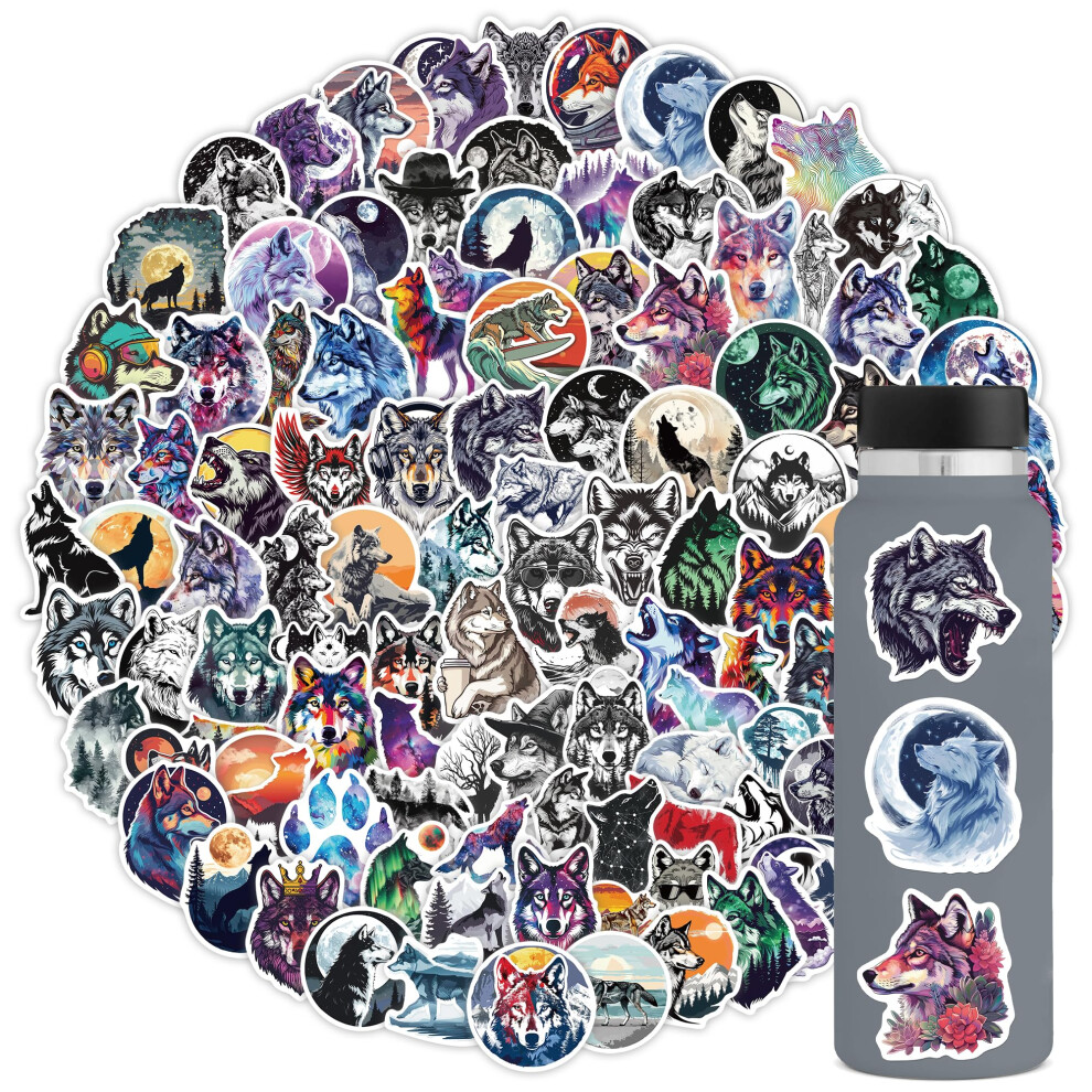 100 PCS Wolf Stickers, Unieke Vinyl Waterdichte Stickers voor HydroFlask, Fles, Laptop, Skate