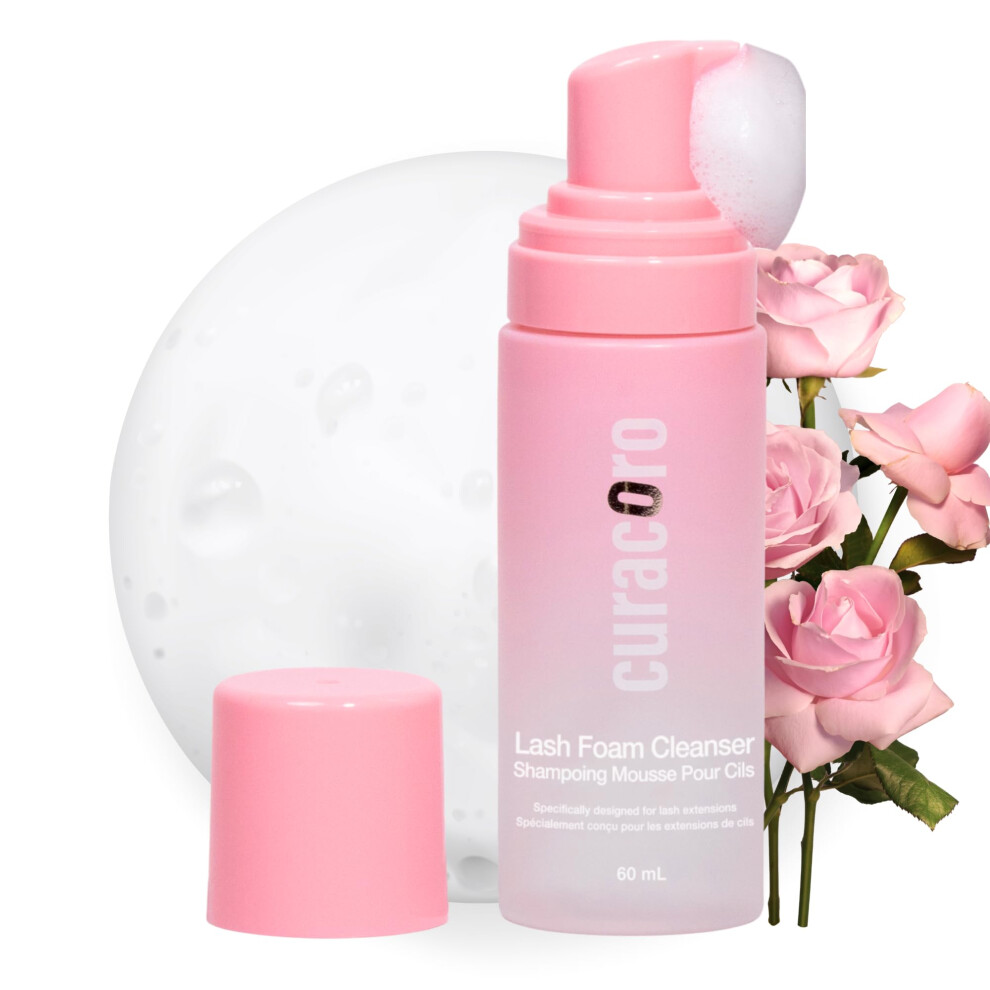 Curacoro 60Ml Eyelash Extension Cleanser Rose Scented - Lash Shampoo For Lash Extensions Eyelash Extension Foam Cleanser For Sensitive Skin Removes
