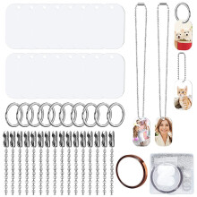 44 stuks sublimatie stempel blanco aluminium hondenpenningen, met ketting ketting sleutelhangers warmtetape voor huisdier-ID, hanger