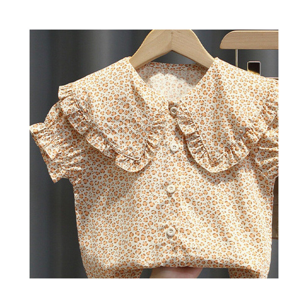 (Ginkgo Yellow Shirt, 100cm Suggest) Elegant Lightweight Summer Outfit For Girls Featuring Chic Floral Print Sleeves Short And-image-OPC-PGF8N89-NEW