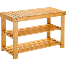 MantraRaj Bamboo Shoe Bench 3-Tier Shoe Rack Stand Seater Shoes Organizer Storage Shelf Holds up to 6 Pairs of Shoes
