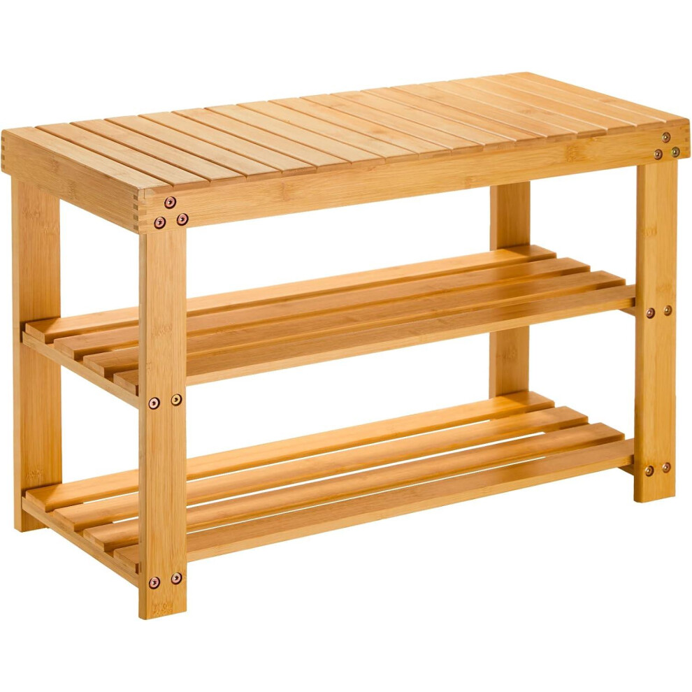 Mantraraj Grey/Brown Bamboo Shoe Bench 3-Tier Shoe Rack Stand Seater Shoes Organizer Storage Shelf - Shoe Rack - Image 3