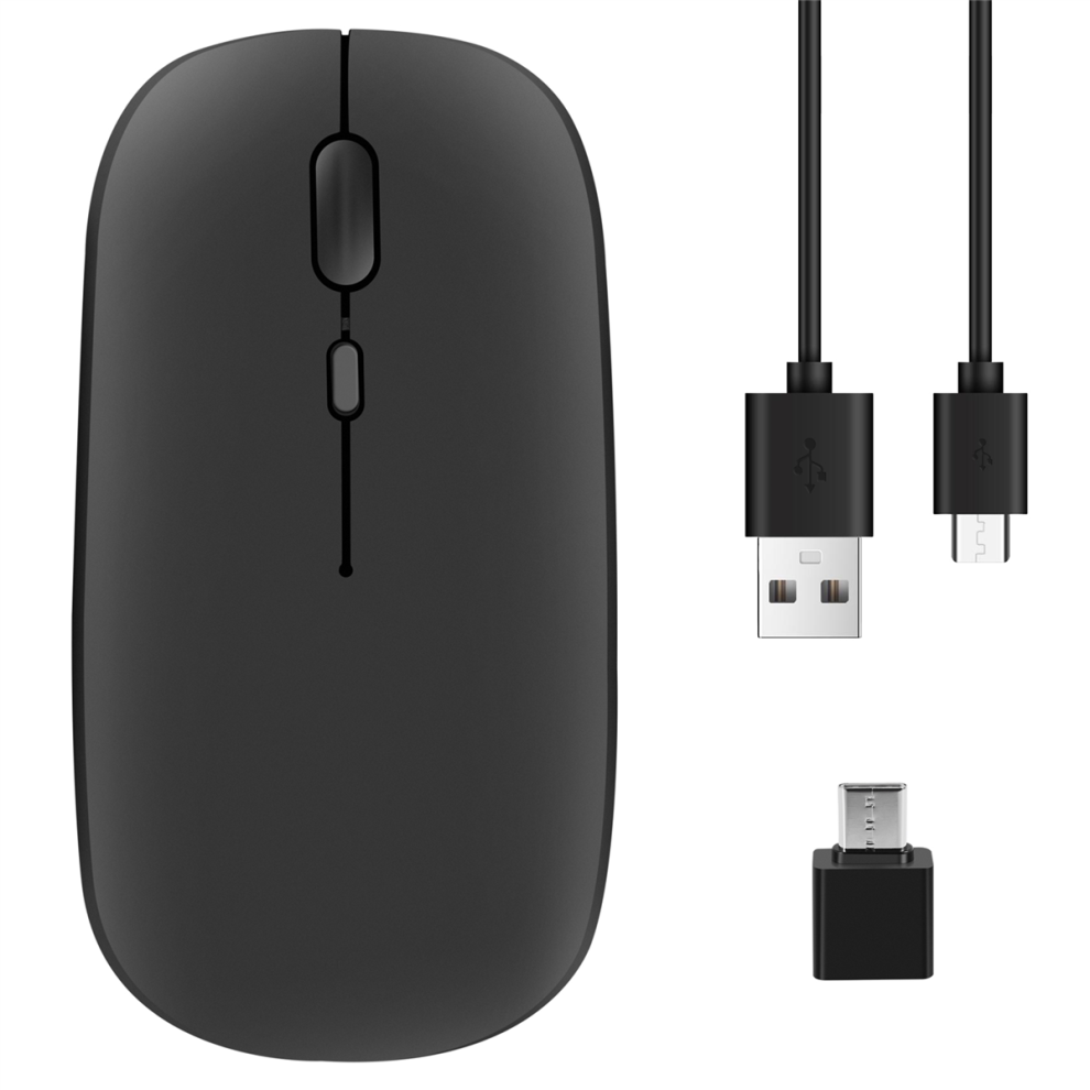 Wireless Mouse Rechargable,2.4G Ultra Silent Optical with USB and Type-C Receiver, for Laptop, (Black)