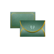 50Pcs Gift Card Envelopes with Love Buckle Gold Border, Envelope for Note Cards, Wedding Dark Green