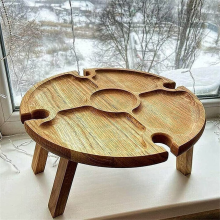 Mesa de piquenique dobrável de madeira para exterior, portátil, 2 em 1, suporte para copos de vinho, bandeja de suporte de mesa dobrável