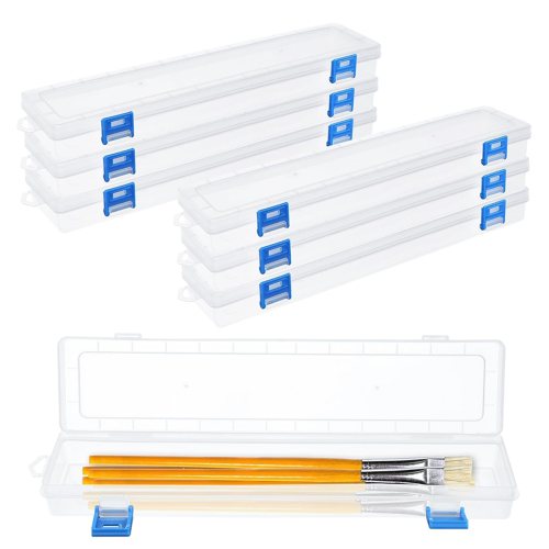Caixa de armazenamento de pincel de plástico de 6 peças, suporte transparente de 13 polegadas, recipiente para caneta de desenho com fivela