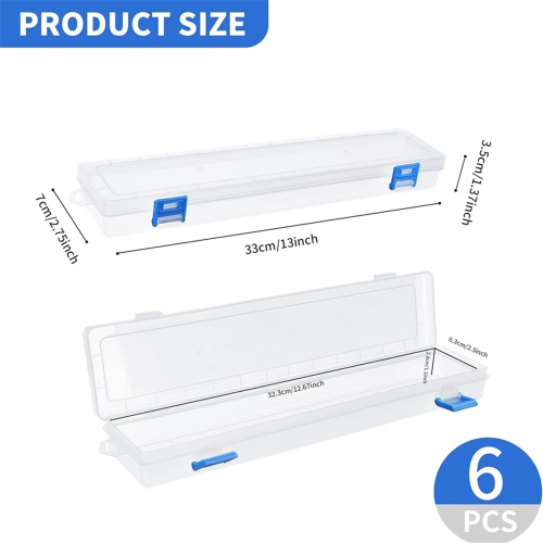 Caixa de armazenamento de pincel de plástico de 6 peças, suporte transparente de 13 polegadas, recipiente para caneta de desenho com fivela 2