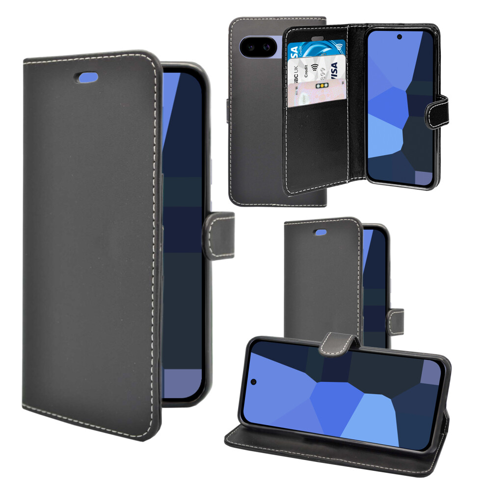 (Black) For Google Pixel 9A Wallet Flip Pu Leather Cover Case Black 3477885683821