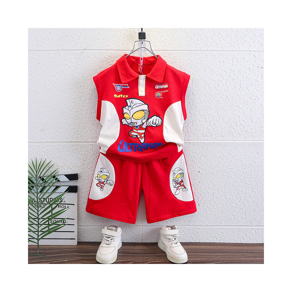 (Red Vest, 140cm) Ultraman Summer Adorable Outfit For Boys Casual Twopiece Set Playtime For Perfect-image-OPC-PGF96W8-NEW