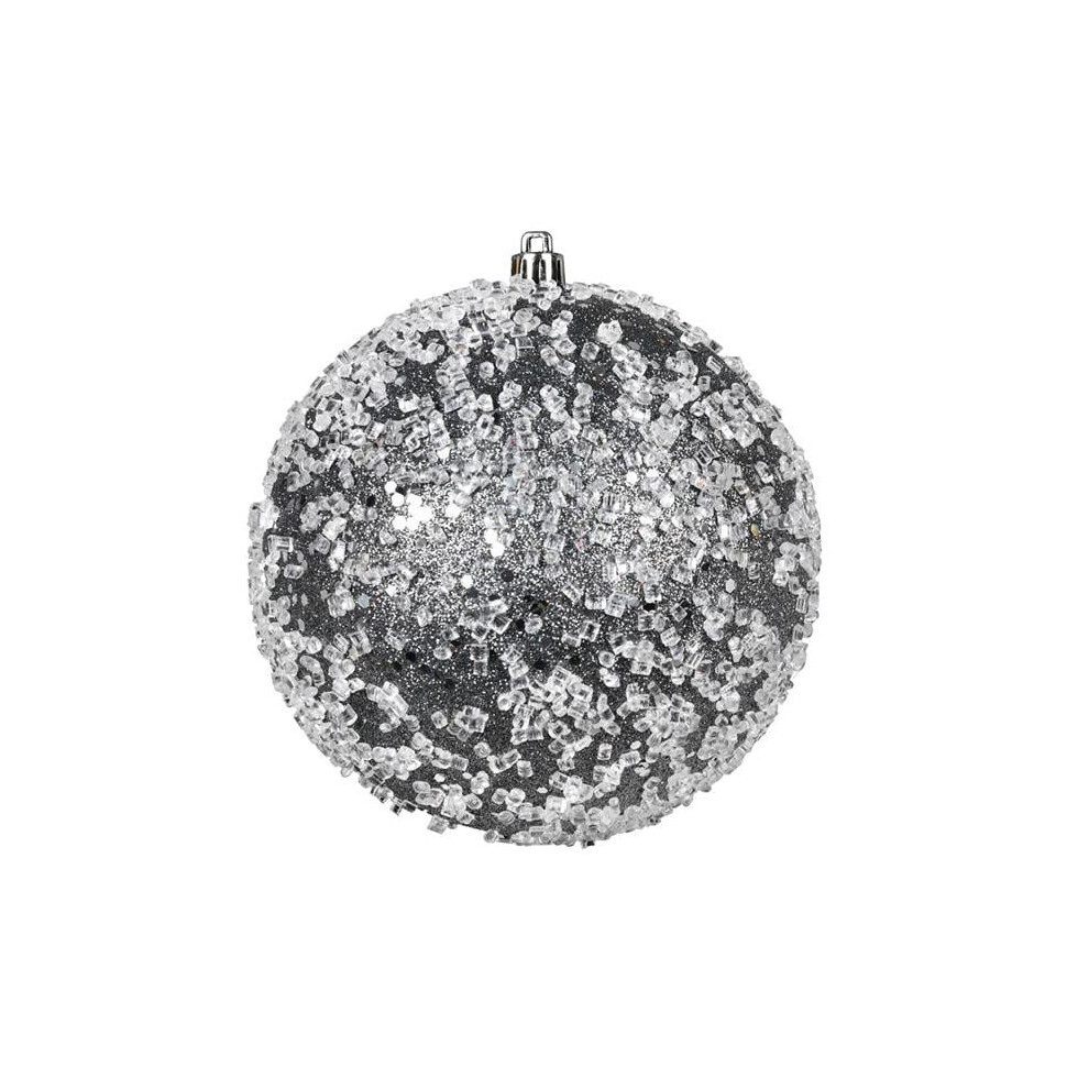 Vickerman N190387D 6 in. Glitter Hail Ball Ornament, Pewter - 4 Per Bag-image-OPC-PGF98PJ-NEW
