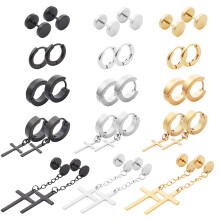 NEWITIN 15 Paar Ohrstecker aus Edelstahl f   r Herren, hypoallergene Ohrringe, Kreuzohrringe, Unisex-Punk-Ohrringe, M   nnerohrringe, Creolen, Scharn