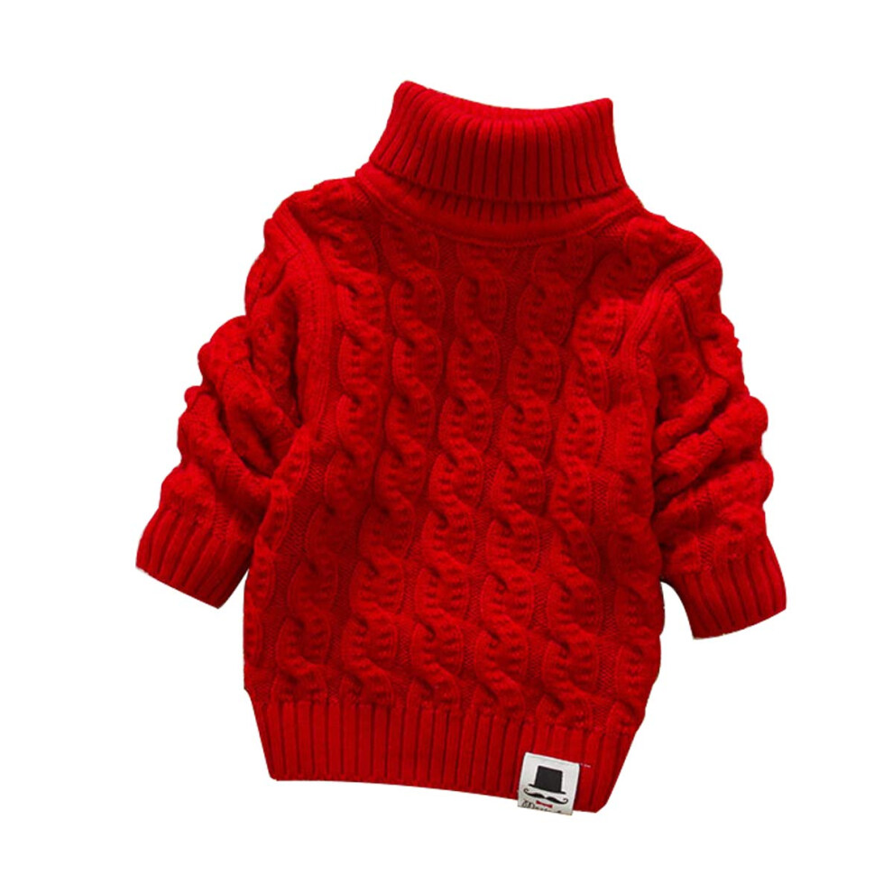 MODNTOGA Toddler Baby Boys Girls Knit Sweaters Cable Turtleneck High Collar Fall Winter Soft Warm Sweater Pullover TopsRed 18-24M-image-OPC-PFKXZB2-NEW