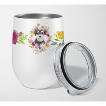 """"Caroline's Treasures Schnauzer #2 Pink Flowers Rozsdamentes acl 12 oz Stemless Wine Pohr utazsi szigetelt pohr tbbsznu""""