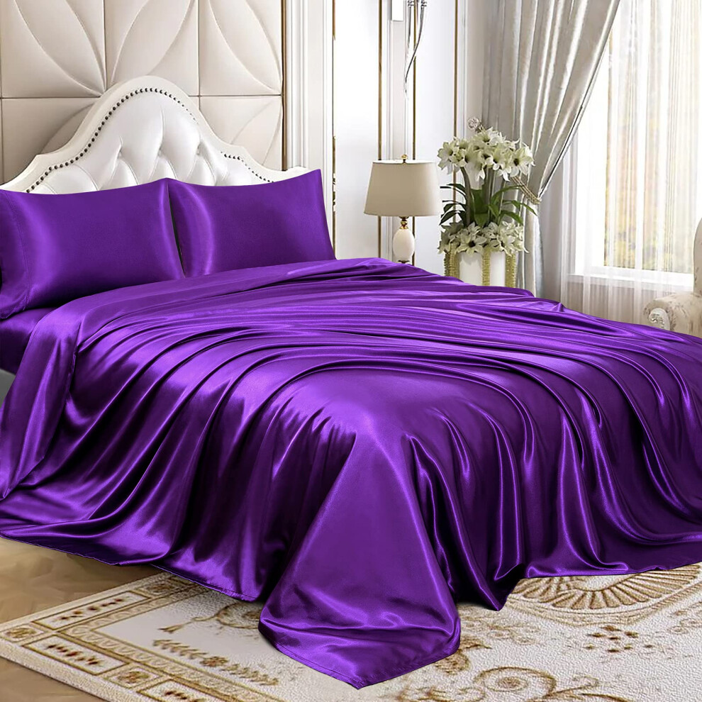 Parure de lit 3 pi   ces en satin Homiest, luxueuse parure de lit en satin soyeux avec poche profonde   : 1 drap-housse, 1 drap plat et 1 taie d'orei