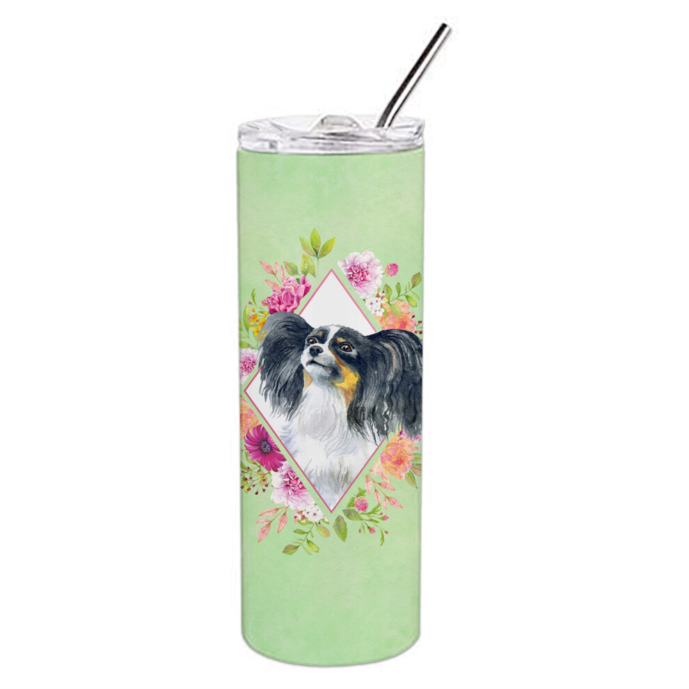 """"Caroline's Treasures Papillon Green Flowers Bicchieri Da Viaggio Sottili In Acciaio Inossidabile A Doppia Parete Da 20 Oz, Multicolore""""-image