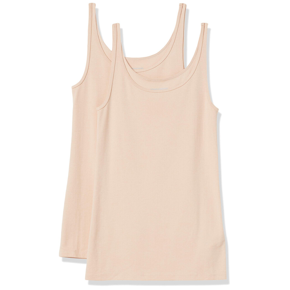 Amazon Essentials Womens Slim-Fit Thin Strap Tank  Pack of 2  Light Beige  X-Small