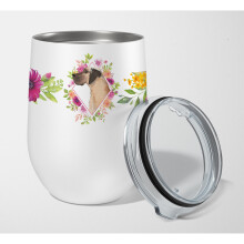 """"Caroline's Treasures Fawn Dane Pink Flowers Rozsdamentes acl 12 oz Stemless Wine Pohr utazsi szigetelt pohr tbbsznu""""