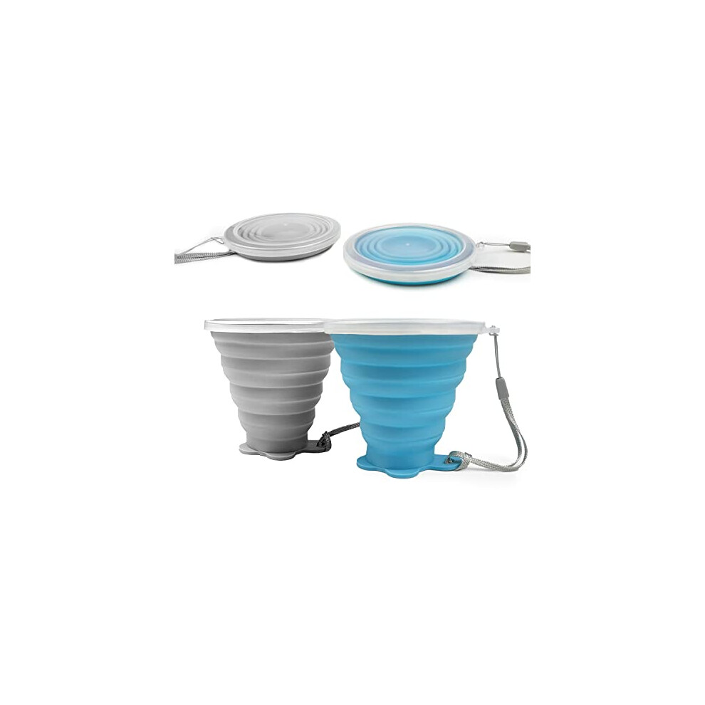 Jber Faltbarer Reisebecher Aus Silikon, Silikon-Campingbecher Mit Deckel, Erweiterbares Trinkbecher-Set, Bpa-Frei, Wiederverwendbar, Tragbar, Abgestuf-image