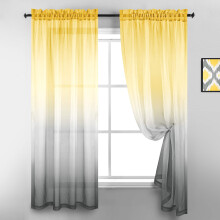 KOUFALL Yellow Sheer Curtains 84 Inch Length for Bedroom 2 Panels Set Reversible Semi Sheer Ombre Curtains for Living Room Lemon Yellow and Grey Gray