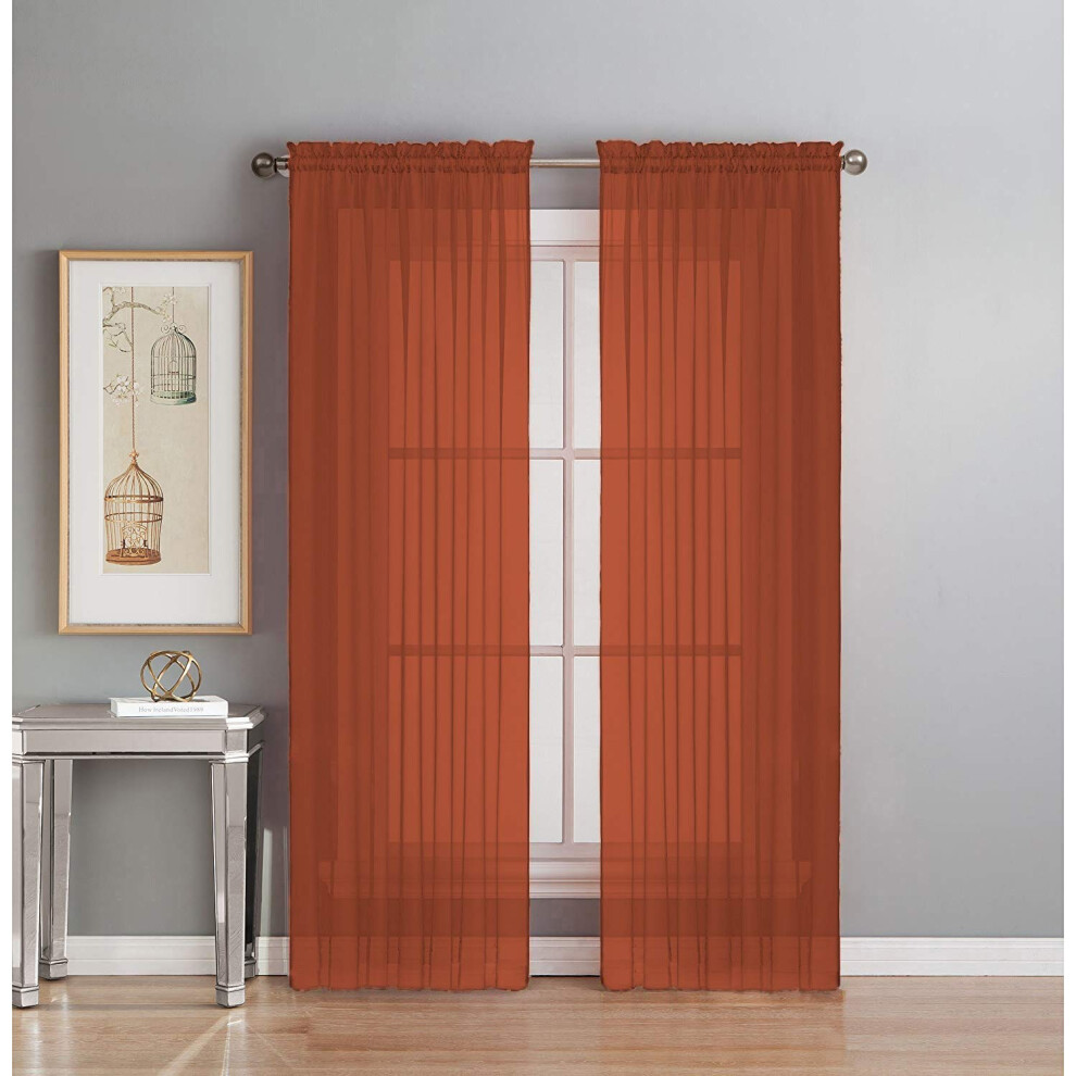 Juego De Cortinas De 2 Piezas Con Paneles De Gasa Transparente Totalmente Cosidos Para Ventanas De Interior Trends, 63 De Largo, Color Ladrillo-image