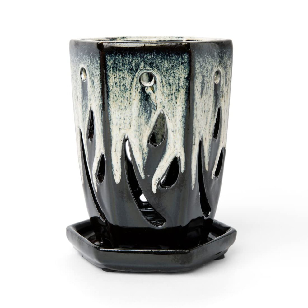 Pot Orchid E Hexagonal En C Ramique Repotme 4 X 6 Pouces (Cr Me Au Miel Sur Caf ) Pot Orchid E Hexagonal Avec Trous-image