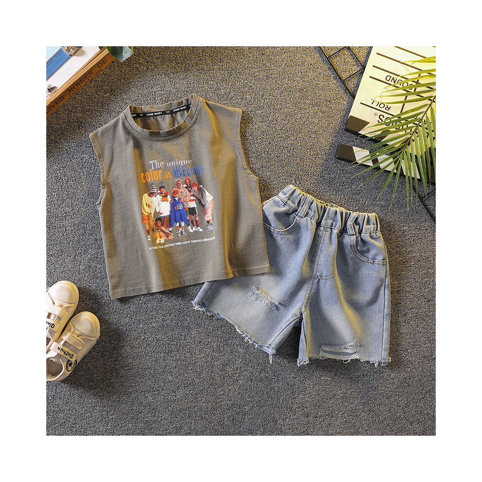 (Green, 100cm) Adorable Summer Boys Vest And Shorts Set Soft Cotton Comfortable Fashion Boys For-image-OPC-PGF9GFF-NEW