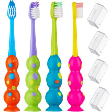 TrueOcity Kids Tooth Breuses 4 Pack - Bl?de konturerede b?rsteh?r - B?rstehoveder i b?rn (3-10 ?r gammel) - Sugningskop til sjov let opbevaring -