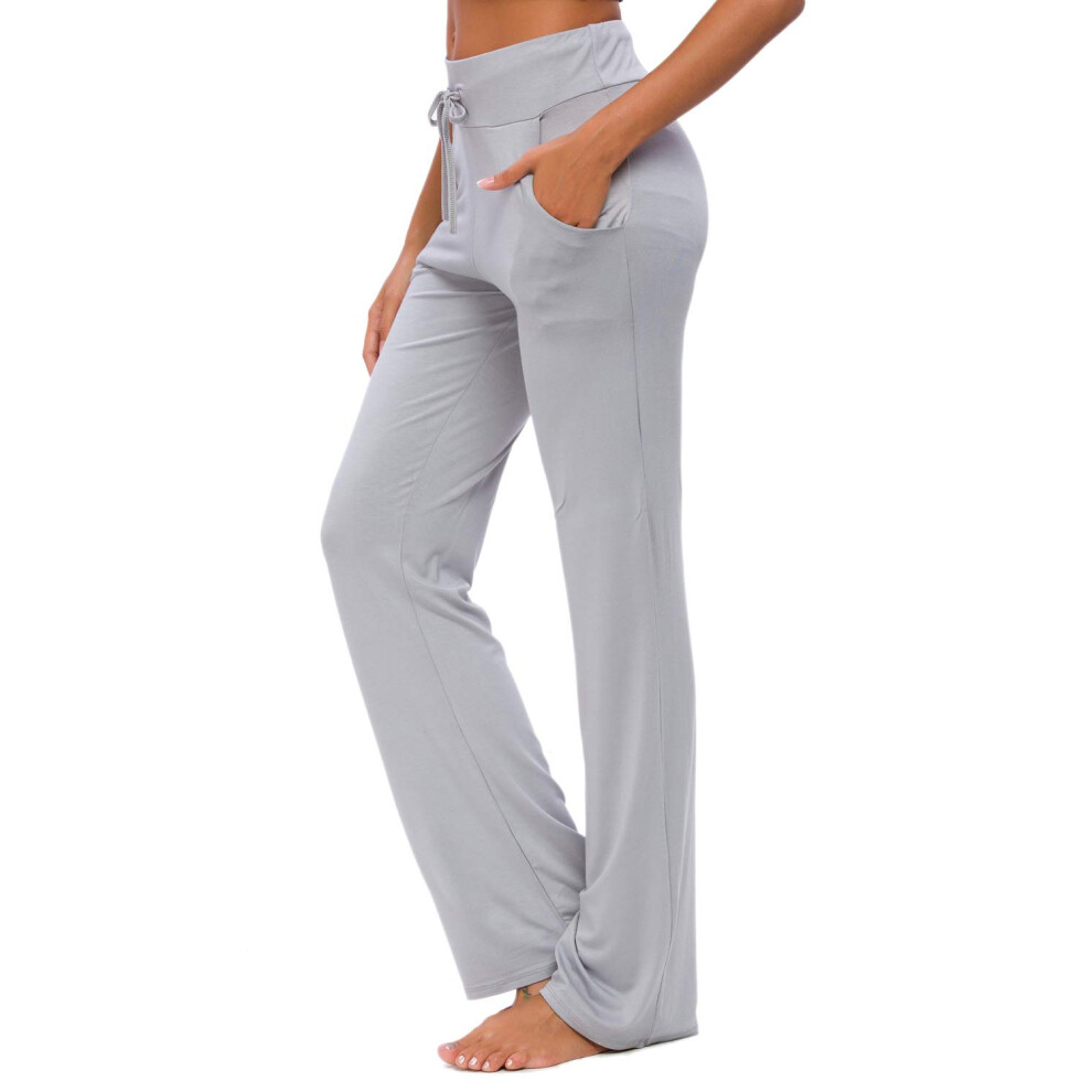 Adaniki Damen-Yogahose Mit Taschen, Gerades Bein, Locker, Bequem, Modal, Kordelzug, Lounge, Laufen, Lang, Aktiv, L?Ssig, Jogginghose, Hellgrau, 2XL-image