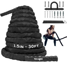 Yes4All Battle Rope with Protective Cover - Steel Anchor & Strap Included - Poly Dacron 1.5in - 30ft