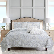 Cosy Line Home Fashions Medaillon Bloemen Omkeerbaar beddengoed dekbedset Lichtgewicht sprei voor alle seizoenen (Grijze Venetia King - 3-delig)