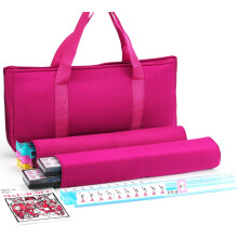 Set da gioco Mahjong americano Mose Cafolo, borsa da trasporto rosa e rossa, 166 tessere bianche premium, 4 rastrelliere/spingitori colorati, 100