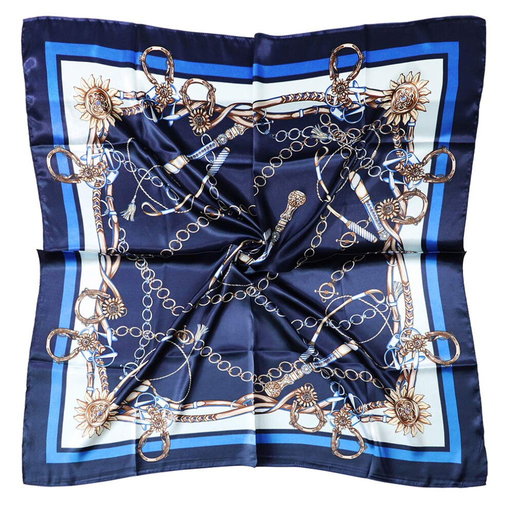 Foulard carr    en satin de soie Vabovin pour femme, 35 cm, id   al pour dormir (cha   ne bleu fonc   )