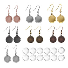 LANBEIDE 12mm Earring Wire Hooks with Glass Cover Cabochon Setting 84 PCS 7 Colors Alloy Earring Bezel Trays for Jewelry Making
