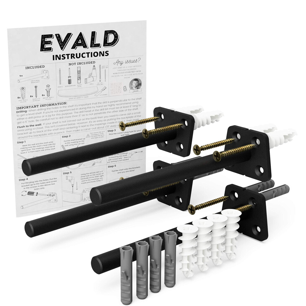 Evald The Improved Floating Shelf Bracket | Heavy Duty Floating Shelf Hardware | 4X Floating Shelves Brackets 672975218478