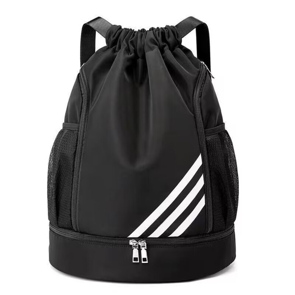 (black) Sports Drawstring Strap Pocket Backpack Large Capacity Sports Football Basketball Bag Drawstring Closure Design