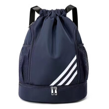 (dark blue) Sports Drawstring Strap Pocket Backpack Large Capacity Sports Football Basketball Bag Drawstring Closure Design