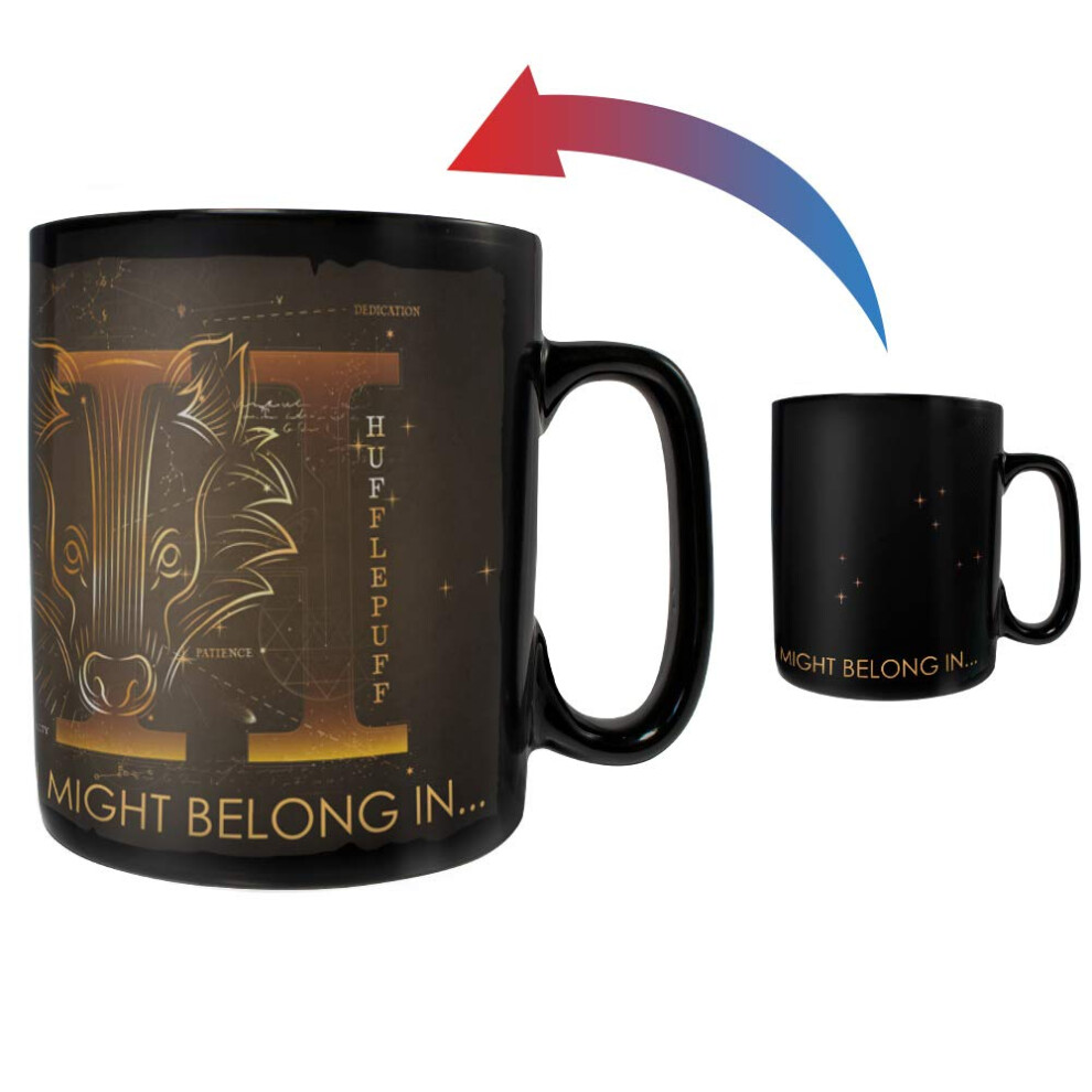 Morphing Mugs Harry Potter - celestial Hogwarts Houses - Hufflepuff - Sorting Hat - 16 oz Large ceramic Heat Sensitive clue Mug - Full image revealed