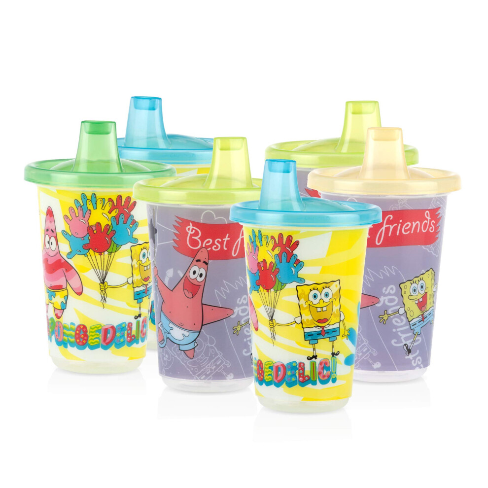 Nuby 6 Pack Polypropylene Wash or Toss Reusable Cups & Lids with Spout  Nickelodeon SpongeBob SquarePants  10 oz.