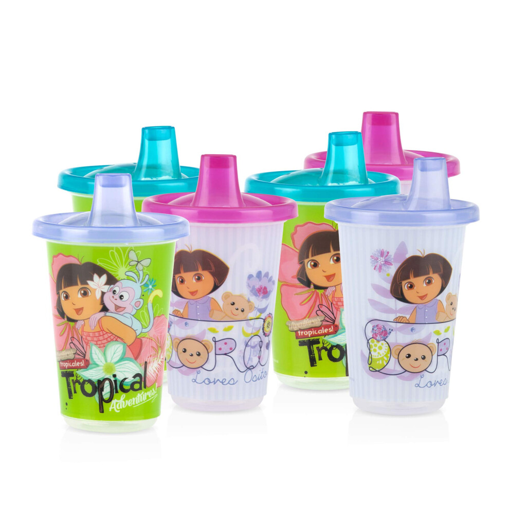 Nuby Wash or Toss Reusable Cups & Lids with Spout  Nickelodeon Dora The Explorer  10 Oz  6 Count