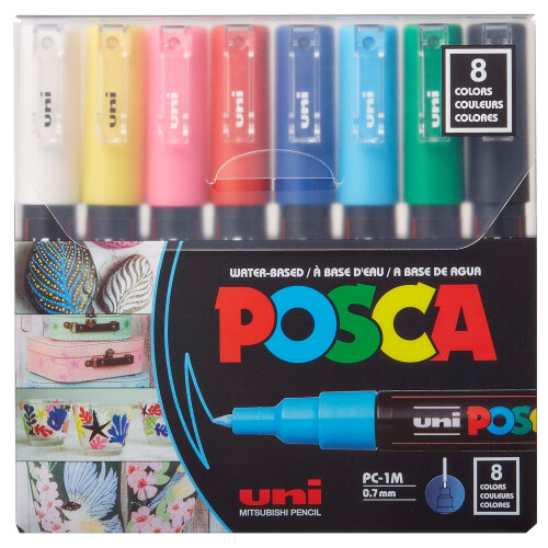 POSCA 8-värinen maalimerkkisetti PC-1M Extra Fine
