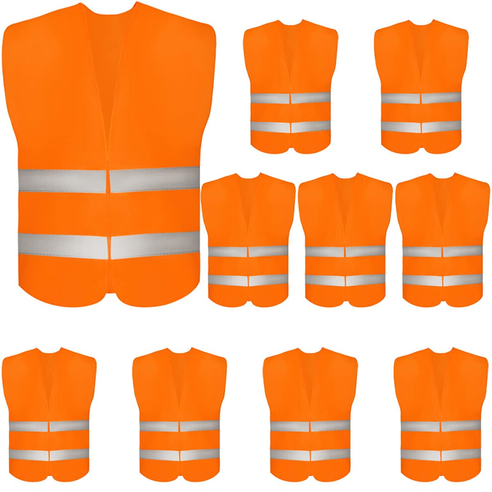 10 Pack High Visibility Safety Vest For Traffic Work Running Surveyor And Security Guard - Construction Vest With 2 Reflective Strips Made From Bre 700884030772