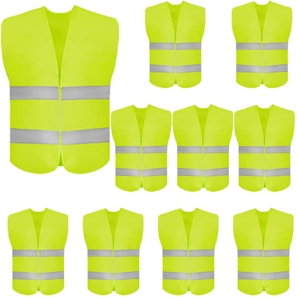 10 Pack High Visibility Safety Vest For Traffic Work Running Surveyor And Security Guard - Construction Vest With 2 Reflective Strips Made From Bre 700884030789