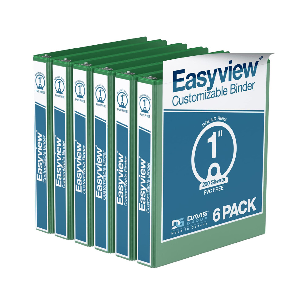 EasyView Premium 1-Inch Binders with Clear-View Covers  3-Ring Binders for School  Office  or Home  Colored Binder Notebooks  Pack of 6  Round Ring  G