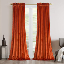Roslynwood Velvet Red Orange Curtains for Living Room - Soft Luxury Thermal Insulated Curtains Rod Pocket Curtains Set of 2 Panels W52 by L96