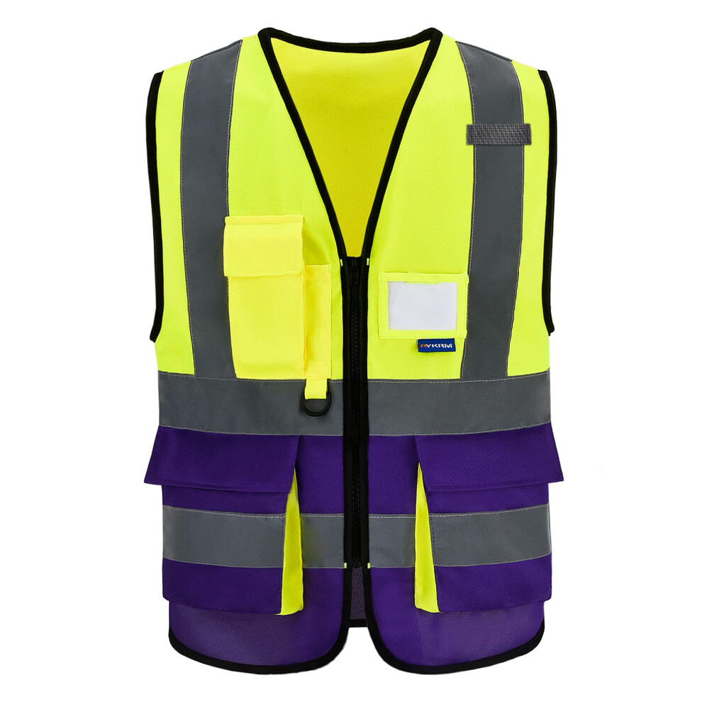 A-Safety Yellow Purple Reflective Working Vest With Zipper Pockets 6085229899257