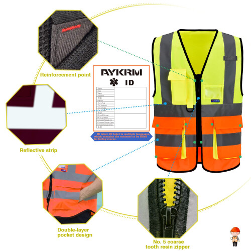 A-SAFETY πορτοκαλί και κίτρινη γιλέκο εργάτη 2